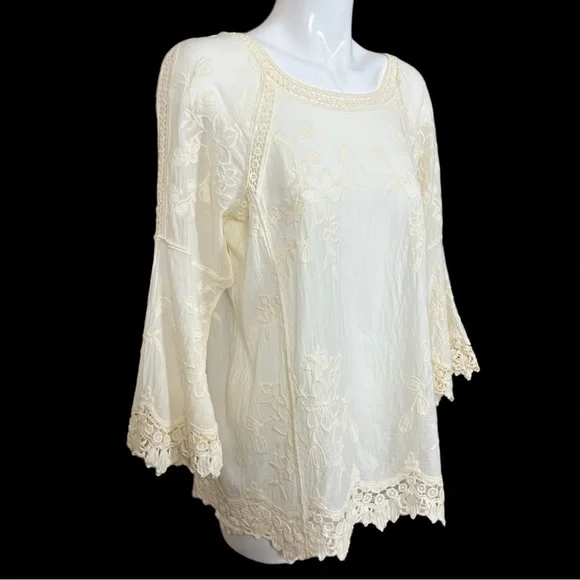 Soft Surroundings Romantic Lace Ivory Floral Embroidered Blouse Medium - Picture 3 of 13